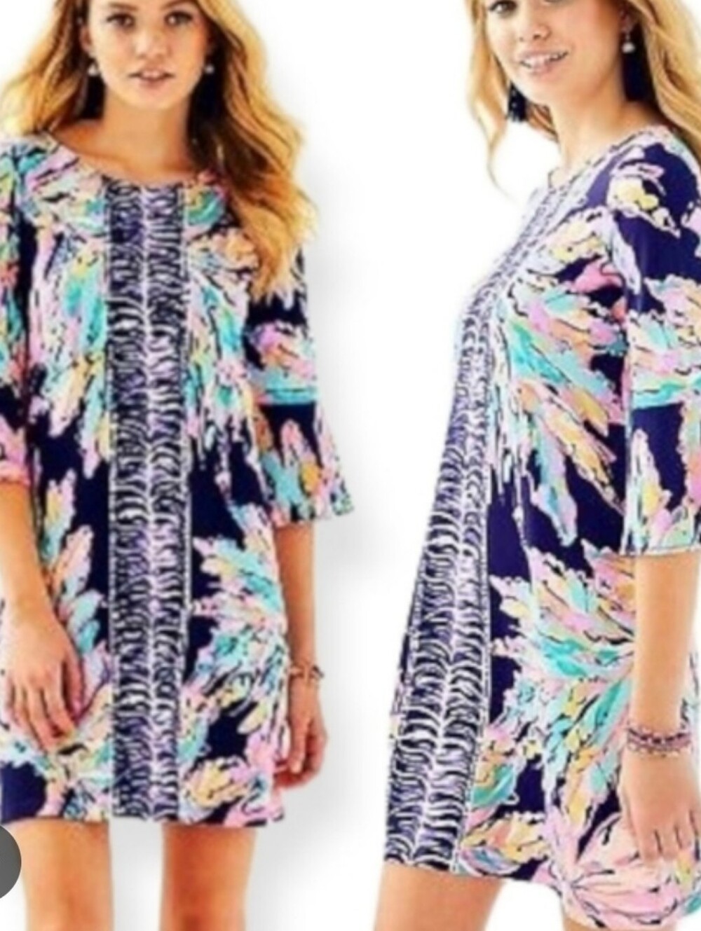 Lilly Pulitzer Ophelia Navy Al Fresco Bell Sleeve Shift Dress XS Beach Resort